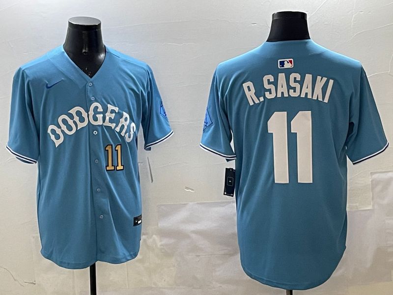 Men Los Angeles Dodgers #11 R.Sasaki Light Blue Joint Name 2025 Nike MLB Jersey style 10